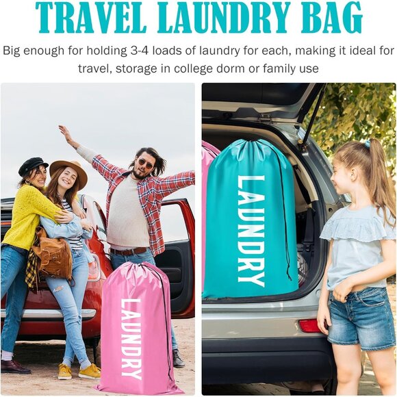 2 Pack XL Travel Laundry Bag, Machine Washable Dirty Clothes Organizer, Large En - Picture 4 of 9
